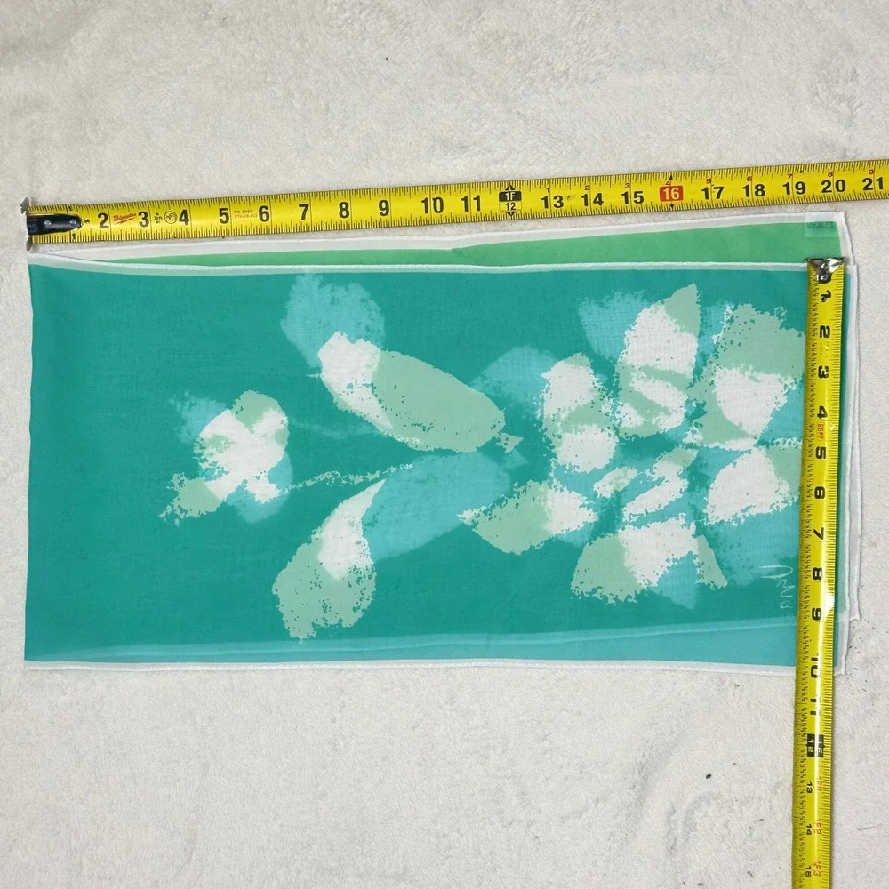 Vintage Vera Neumann Chiffon Scarf Signed‎ Green Blue Floral Print 40